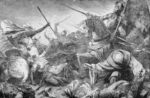 Konflikt z Saracenami, z Historii Francji, Emile de Bonnechose, wydanej przez Ward, Lock and Co, Londyn autorstwa English School