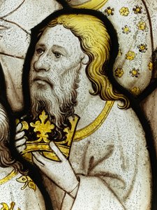 Zachowany fragment z Great East Window w York Minster: „Starsi czczą Boga” autorstwa English School