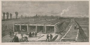 Budowa nasypu betonowego przez bagna Plaistow autorstwa English School