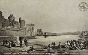Conway Bridge w budowie, 1848 autorstwa English School