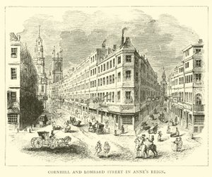 Cornhill i Lombard Street w królestwie Annes autorstwa English School