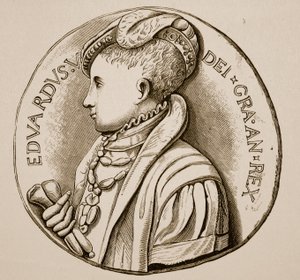 Medal koronacyjny Edwarda VI (zdjęcie w sepii) autorstwa English School