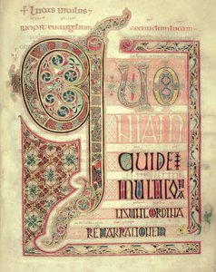 Cott Nero DIV f.139 Strona Incipit do Ewangelii św. Łukasza, z Ewangelii Lindisfarne, 710-721 (welum) autorstwa English School
