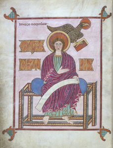 Cott Nero DIV f.209v St. John ze swoim symbolem, z Ewangelii Lindisfarne, 710-721 (welum) autorstwa English School