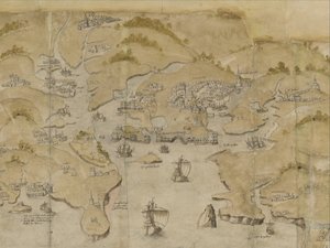 Bawełna Augusta I. i. 38 Mapa wybrzeża między Fowey i Salcombe, w tym Plymouth. Część panoramicznej mapy wybrzeża od Land