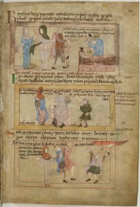 Cotton Claudius B IV fol.10 Lamech i jego dwie żony oraz jego syn Tubalcain, kowal, przy pracy (wellum) autorstwa English School