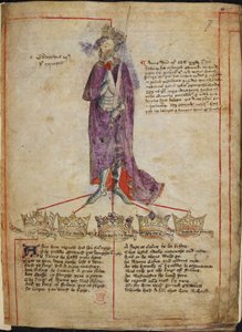 Cotton Julius E. IV, f.7 Rysunek Edwarda III, z krótkim opisem jego panowania i wierszami z „wierszów o królach Anglii od Wilhelma I do Henryka VI”, po 1431 (welum) autorstwa English School