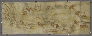 Bawełna MS Augustus I i 65 Mapa rzeki Trent i jej dopływów między Nottingham i Newark, ok. 1540 (pióro i atrament z akwarelą na papierze) autorstwa English School
