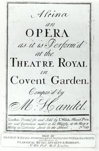 Okładka Nuty do opery Haendla Alcina, wydana w 1735 r. autorstwa English School
