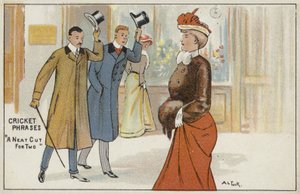 Zwroty krykieta: „porządne cięcie dla dwojga” (chromolitho) autorstwa English School