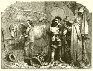Cromwell odkrywa Kings Letter, w Blue Boar, Holborn autorstwa English School