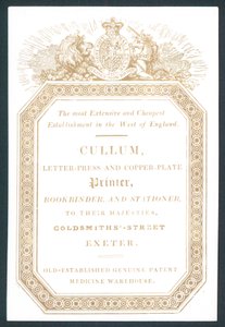 Cullum, Letter-Press i Copper-plate Printer, karta handlowa autorstwa English School
