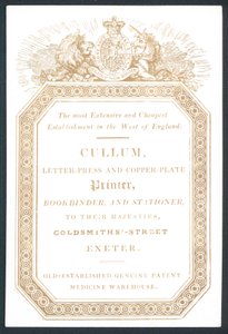 Cullum, Letter-Press i Copper-plate Printer, karta handlowa autorstwa English School