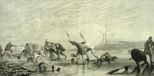 Curling ok. 1880 r., z książki „Scottish Pictures”, wydanej przez Towarzystwo Religijne Traktu autorstwa English School