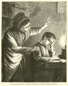 David Livingstone studiujący po powrocie z młyna autorstwa English School