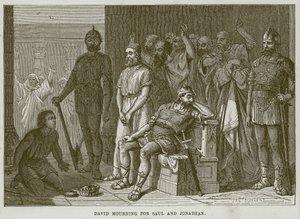 Dawid opłakuje Saula i Jonatana, ilustracja z The Childs Bible, ok. 1880 r. autorstwa English School