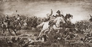 Śmierć Gustawa Adolfa, ilustracja z "Zarysu historii" H.G. Wellsa, tom II, wyd. 1920 r. autorstwa English School