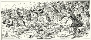 Klęska Sasów Zachodnich pod Mount Budon, Somerset, AD 500 (litografia) autorstwa English School