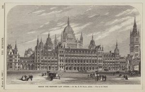 Design for Proposed Law Courts, Mr E M Barry, ARA, View in the Strand (grawerunek) autorstwa English School