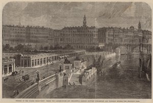 Projekt schodów i ogrodów ozdobnych między mostami Hungerford i Waterloo autorstwa English School