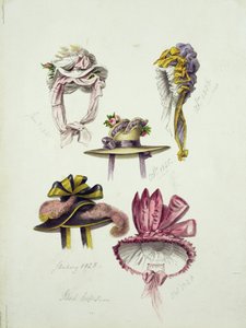 Wzory na kapelusze regencji, 1828 (wc z ołówkiem na papierze) autorstwa English School