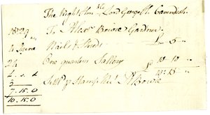 Devonshire MSS AS 3101, folio z pakietu rachunków uregulowanych przez Pinder Simpsona dla Lorda George