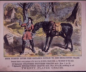 Dick Turpin ze swoim koniem Black Bess w drodze do Yorku (kolor lito) autorstwa English School