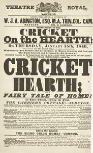 Afisz Dickensa: The Cricket on the Hearth w Theatre Royal, Derby, 15 stycznia 1846 r.