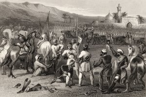 Rozbrajanie 11. Nieregularnej Kawalerii w Berhampore w 1857 r., z „Historii indyjskiego buntu” opublikowanej w 1858 r. autorstwa English School