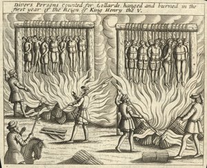 Osoby nurkujące zaliczone do Lollardów (grawerunek) autorstwa English School