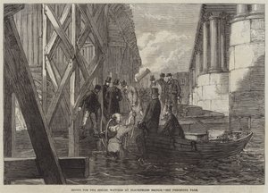 Nurkowanie w poszukiwaniu skradzionych zegarków na moście Blackfriars (grawerowanie) autorstwa English School