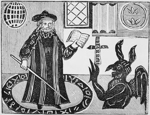 „Dr Faustus in a Magic Circle”, tytułowy przekład dr Fausta z Gents, opublikowany w 1648 r. autorstwa English School