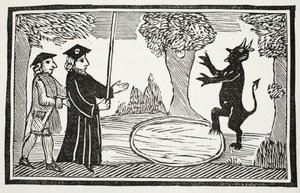 Dr Faust wskrzesza diabła, ilustracja z książki rozdziałów XVIII wieku autorstwa Johna Ashtona, wyd. 1882 autorstwa English School