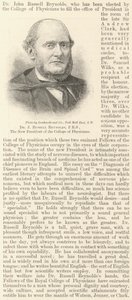 Dr J Russell Reynolds, FRS, nowy prezes Kolegium Lekarzy (Grawerowanie) autorstwa English School