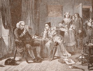 Dr Johnson ratuje Goldsmitha od swojej gospodyni autorstwa English School