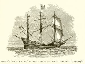 Drakes Golden Hind, w którym opłynął świat, 1577-1580 autorstwa English School
