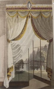 Zasłona okienna do salonu, płyta 100 z Repozytorium Sztuki Ackermanna, wydana 1809-28 (kolor lito) autorstwa English School