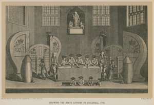 Losowanie loterii państwowej w Guildhall, 1763 autorstwa English School