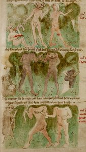 „Rysunki potwornych ras w królestwie Dondun, w tym cyklopów, kanibalistycznych gigantów i blemmjów”, ilustracja z „Podróży sir Johna Mandeville