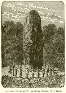 Druidesy tańczą wokół megalitycznego bożka autorstwa English School