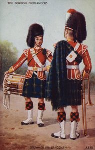 Perkusista i kapelmistrz Gordon Highlanders (kolorowa litografia) autorstwa English School