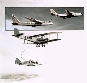Tankowanie na początku lotu dla Handley Page W10 (gwasz na papierze) autorstwa English School