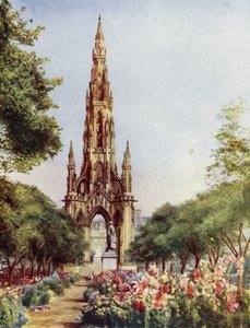 Edynburg, pomnik Sir Waltera Scotta (kolor lito) autorstwa English School