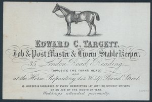 Edward C Targett, kierownik stanowiska i stanowiska oraz opiekun stajni z barwami, karta handlowa autorstwa English School