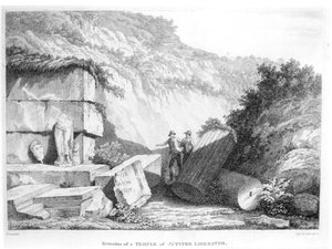 Edward Daniel Clarke (1769-1822) odwiedza szczątki Świątyni Jowisza Wyzwoliciela w Troad, z części 2 Travels in Various Countries of Europe, Asia and Africa, opublikowanej w 1812 r. (bw autorstwa English School