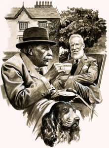 Edward Elgar i George Bernard Shaw piją herbatę autorstwa English School
