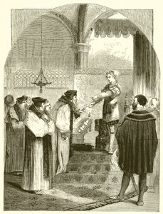 Edwarda VI. przedstawienie nakazu egzekucji Joanny Bocher arcybiskupowi Cranmer autorstwa English School