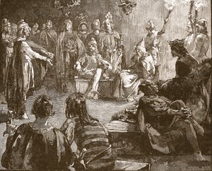Edwin z Northumbrii i chrześcijańscy misjonarze, ilustracja z Cassells Illustrated History of England (zdjęcie w sepii) autorstwa English School