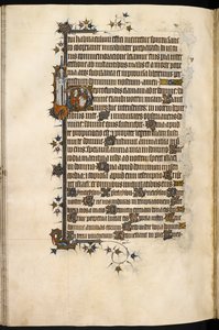 Egerton MS 3277, f.131v, Bohun modląca się, z marginalnym lwem i zamkiem, z „Bohun Psałterz i Godziny” (welum) autorstwa English School
