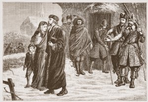 Wyrzucenie węgierskiego pastora protestanckiego w okresie zimowym, ilustracja z Historii protestantyzmu Jamesa Aitkena Wyliego (1808-1890), wyd. 1878 autorstwa English School